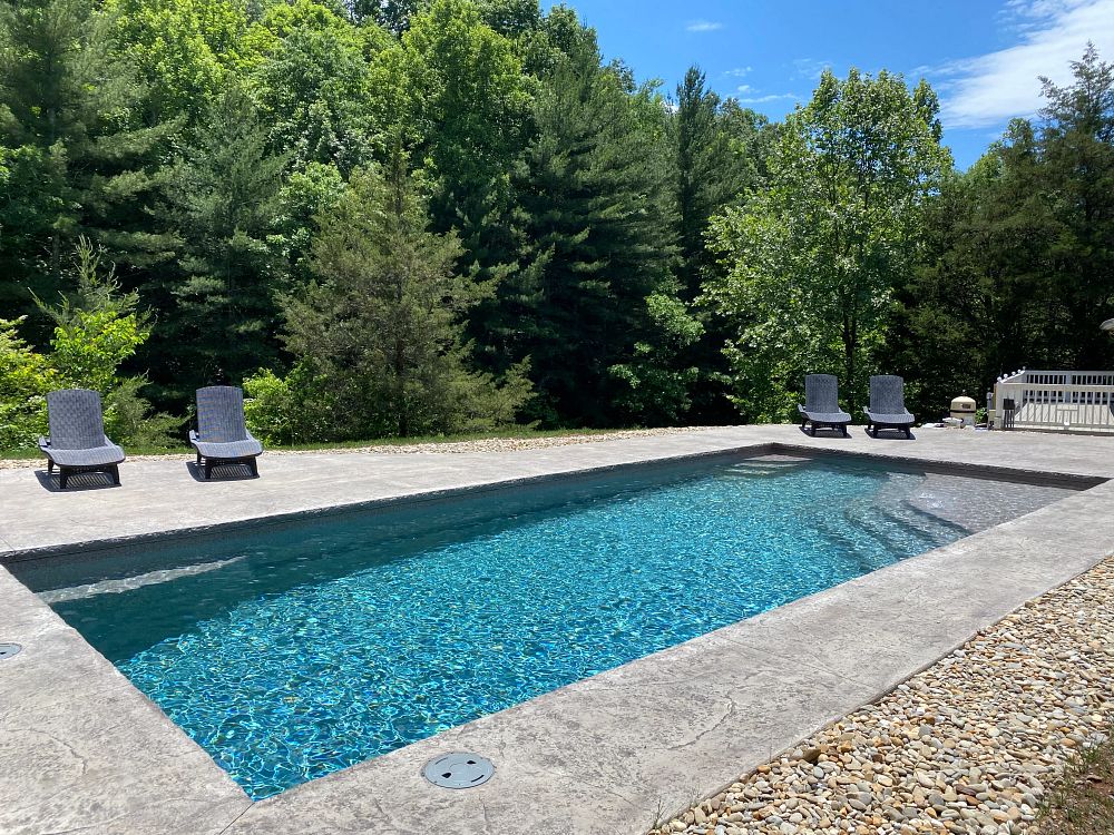 Latham Fiberglass Olympia 16 Regatta | Crystite Classic Coastal Bronze Pebble Beach inground pool